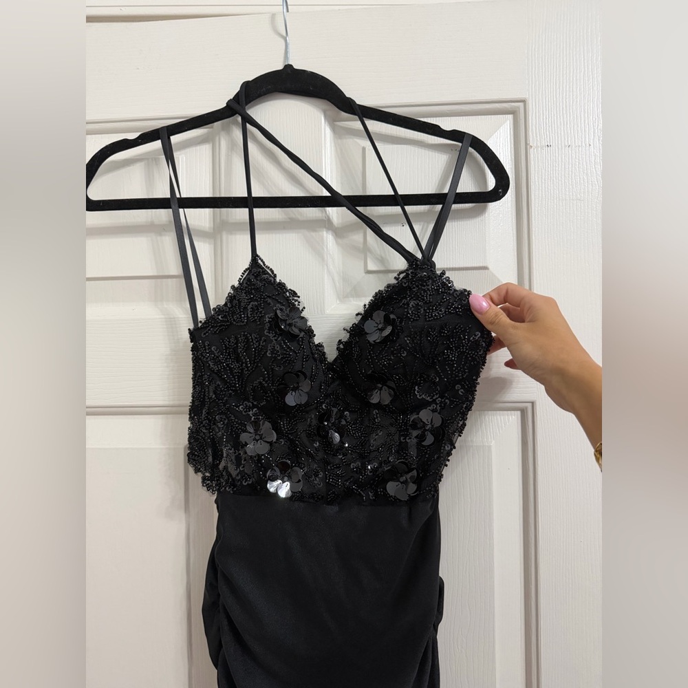 Black Embellished Lace Bodysuit with Strappy Back